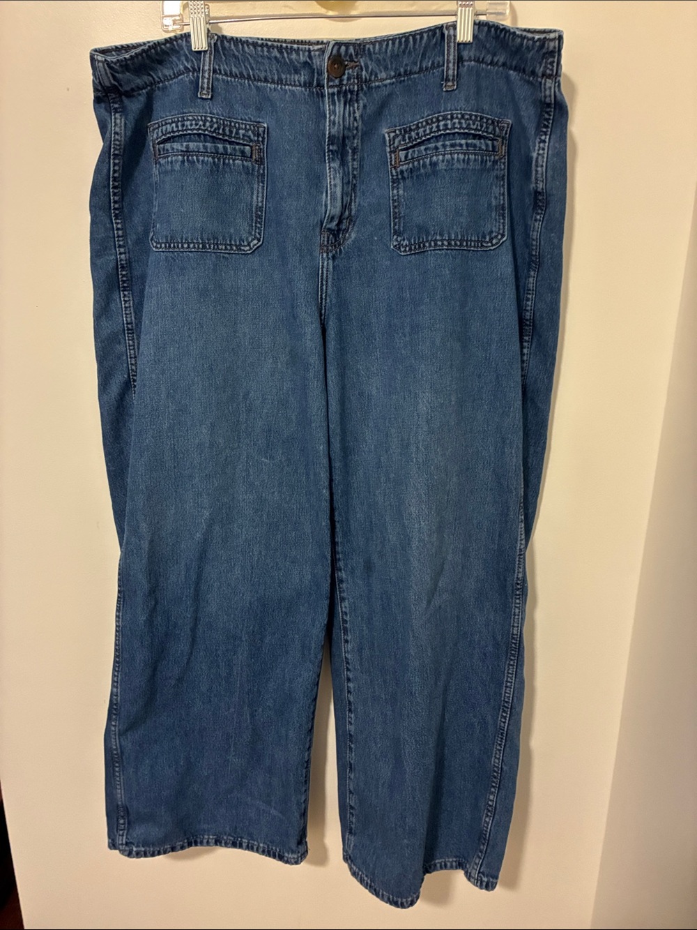Old Navy Womens High-Rise Wide-Leg Jeans Blue Cotton Denim 5-Pocket Button Zip